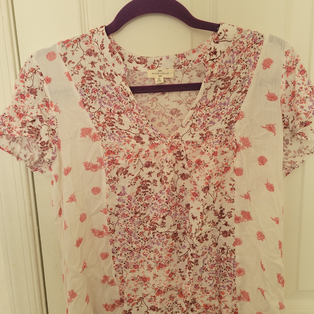 Mason‎ & Belle Women's Cottage Core Color Block Peasant Ikebana Floral  Top Sz M